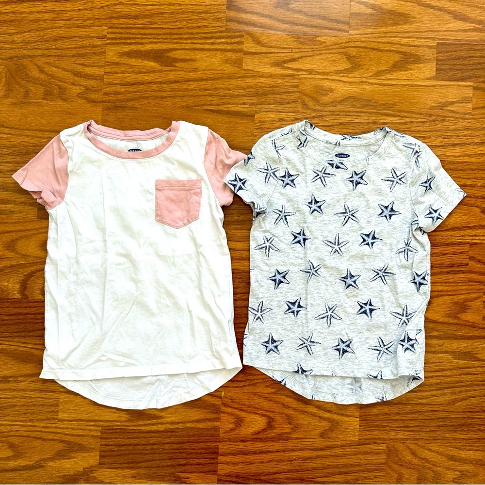 2x Old Navy Girls Size XS 5 Short Sleeve Tops Shirts Starfish Colorblock Pink